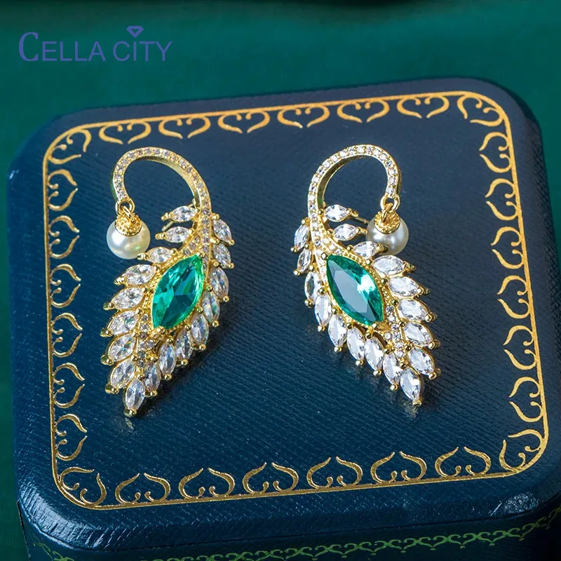

Cellacity Vintage Design Women's Silver Stud Earrings With Green Zircon Gemstones 5a Zircon Silver Wedding Party Wholesale Gift
