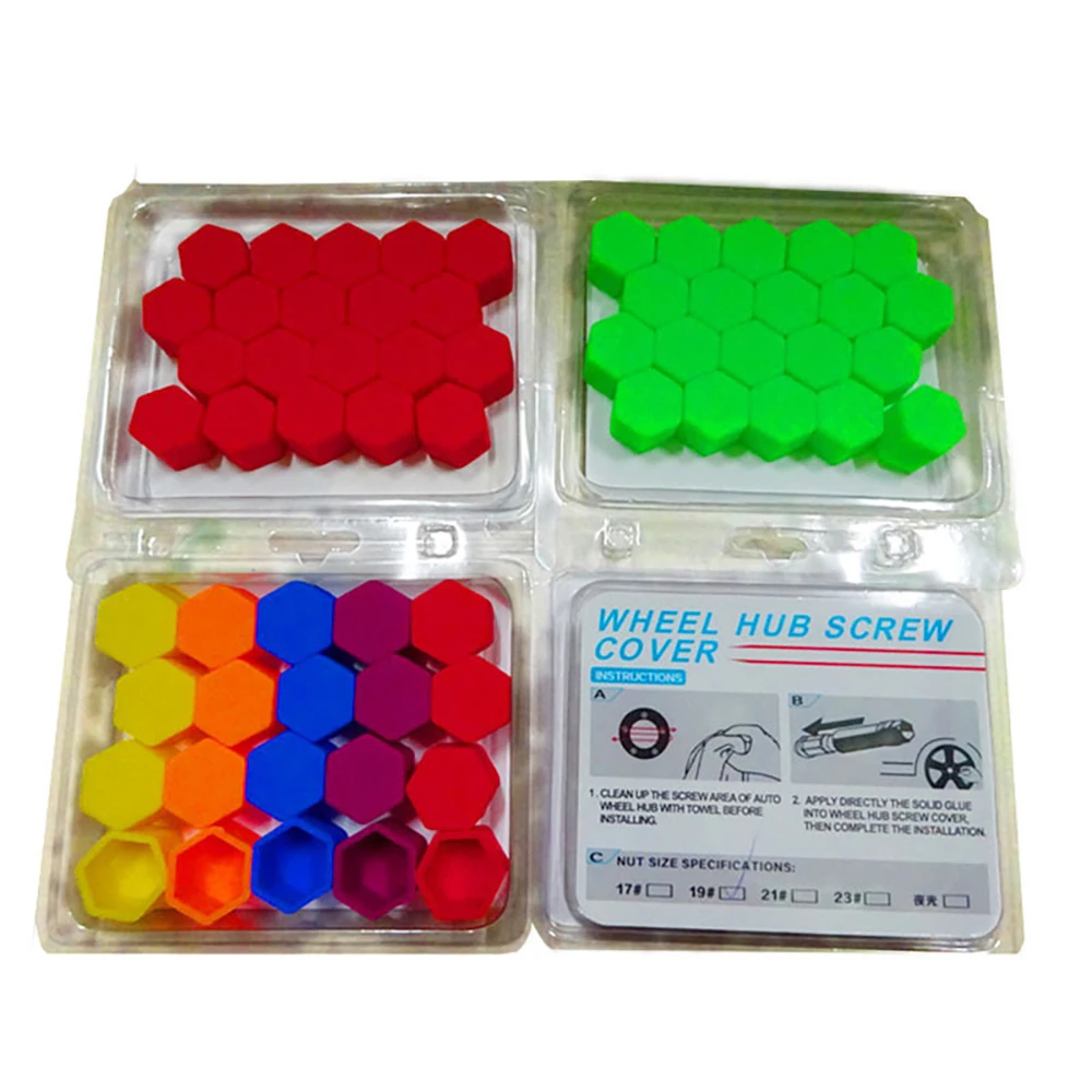 17mm 19mm 21mm Car Wheel Caps Bolts Covers Nuts Silicone Anti Rust Cover Auto Wheel Hub Protectors Styling Screw Cap 20Pcs