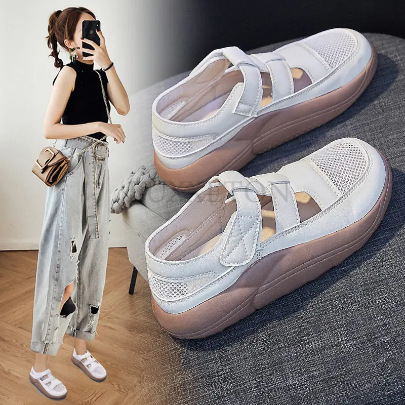 Women Sandals Women Loafers Shoes Breathable Summer Women Sandals Genuine Leather Beach Shoes Cut-Outs Flats Casual Loafers