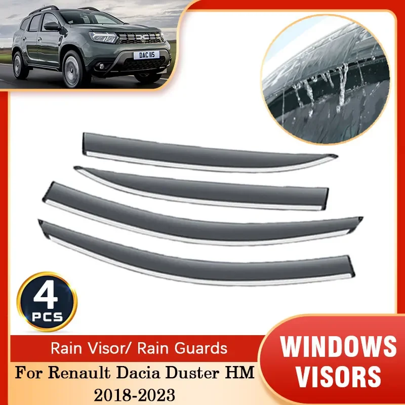 Per Renault Dacia Duster Hm 2018 ~ 2023 Rain Sun Window Visor Deflettore Vent Tenda Da Sole Guard Cover Protector Sticker Trim Accessori