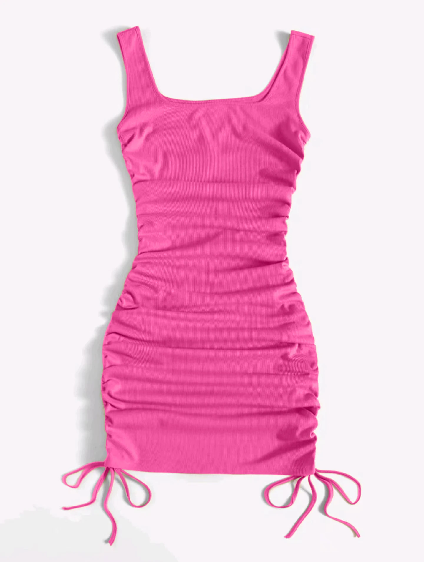 Summer ribbed vest dress drawstring pleated tight elastic hip skirt 5