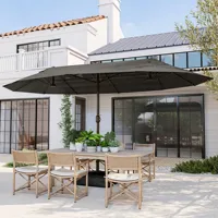 Outsunny Parasol de jardin exterieur parasol double rectangulaire 4,6L x 2,7l x 2,4H m avec ouverture fermeture manivelle, sacs de lestage et base inclus, pour balcon, piscine, gris 6