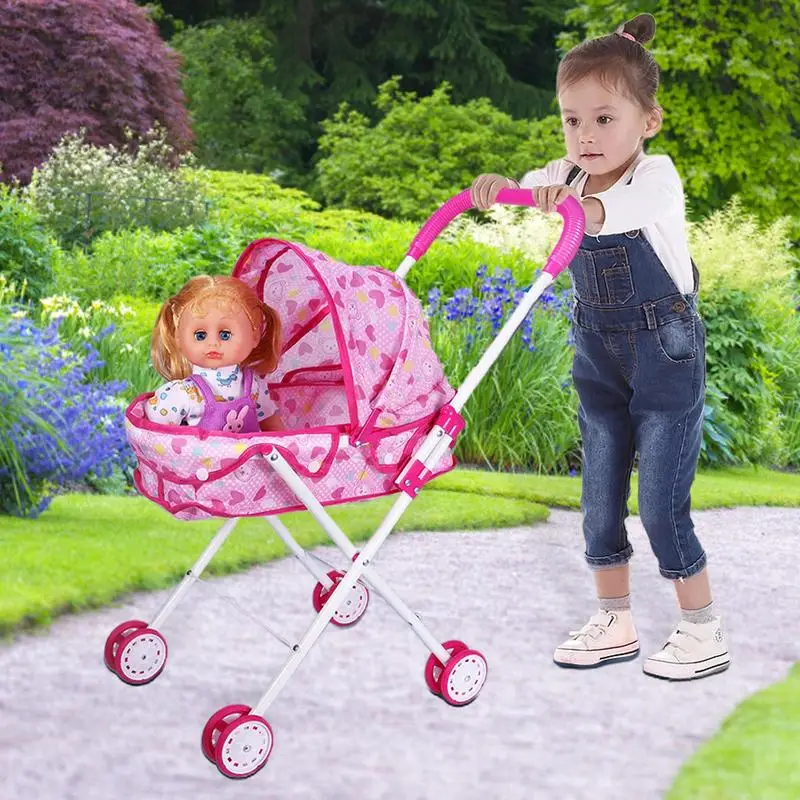 StrollerForDollsKidStrollerToysSimulationNurseryPlaysetDoll