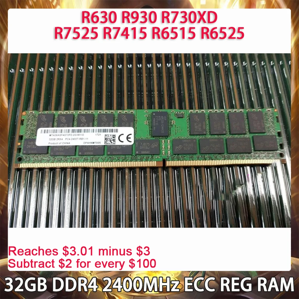 

32GB DDR4 2400MHz ECC REG RAM For DELL R630 R930 R730XD R740XD R7525 R7415 R6515 R6525 Server Memory