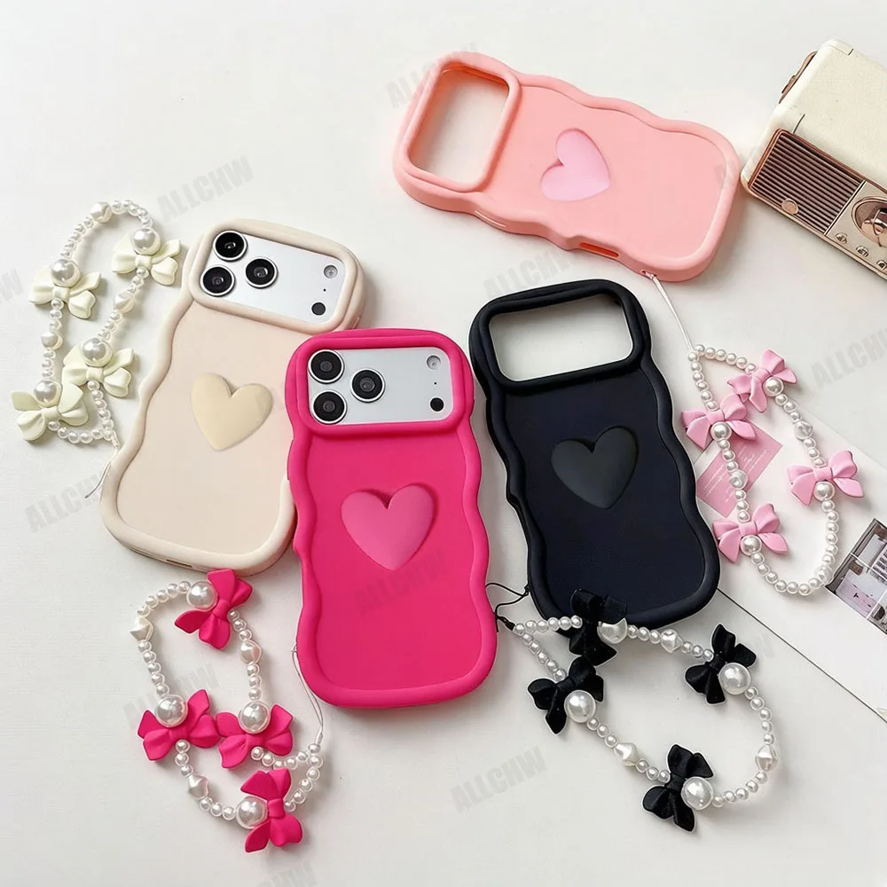 3D Love Heart Bow Hand Strap Shockproof Phone Cover