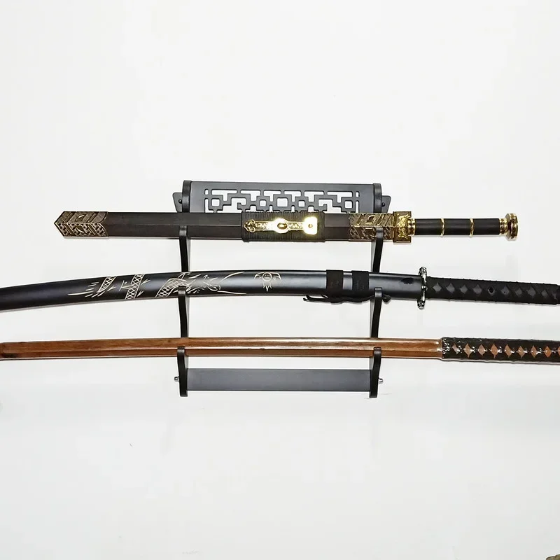 Support Mural Katana 3 Niveaux En Bois - Présentoir Pour épées, Charge 10 Kg, Doublure Douce, Montage Facile