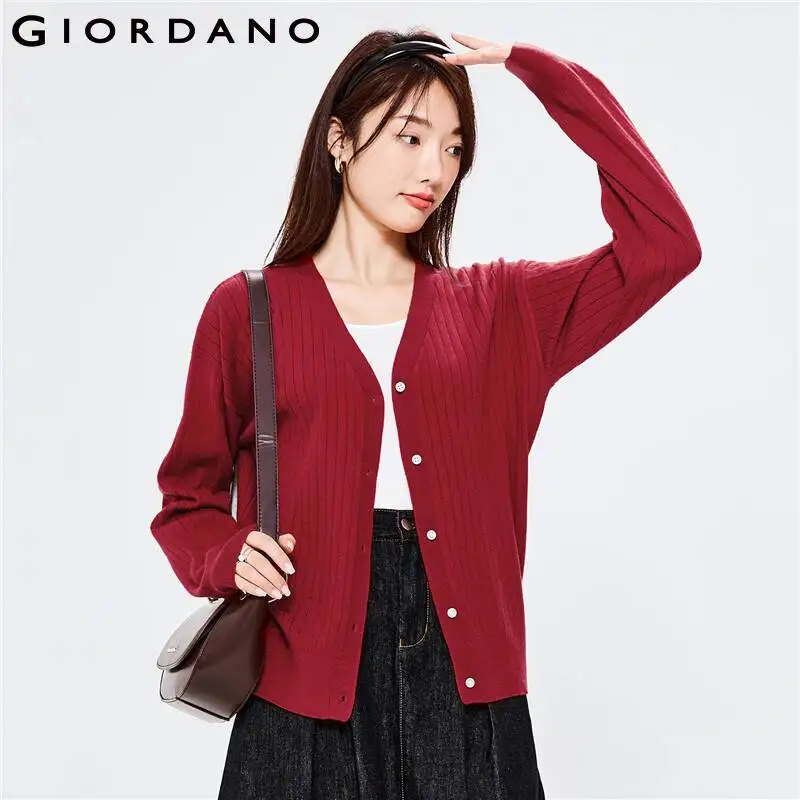 

GIORDANO Women Cardigans 14-Stitch Knitting Solid Color Simple Cardigans V-Neck Drop Shoulder Loose Casaul Cardigans 13352809