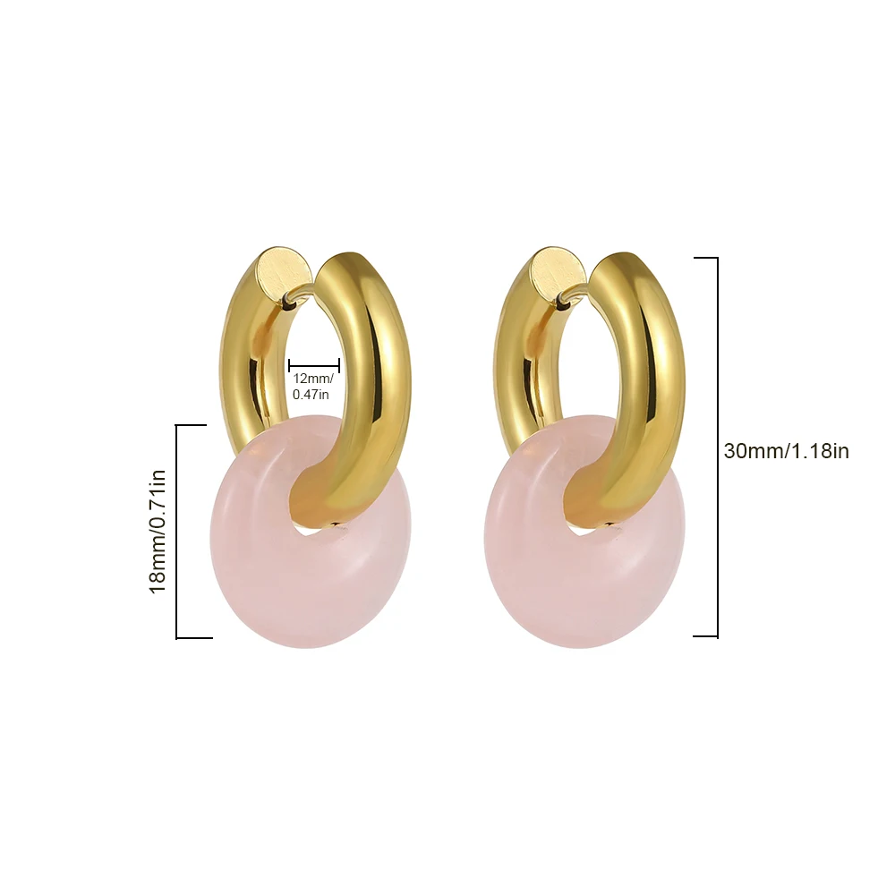 Bohemian Multicolour Natural Stone Chunky Circle Hoop Earrings Women Pink Crystal Gold Color Piercing Ear Buckle Punk Jewelry