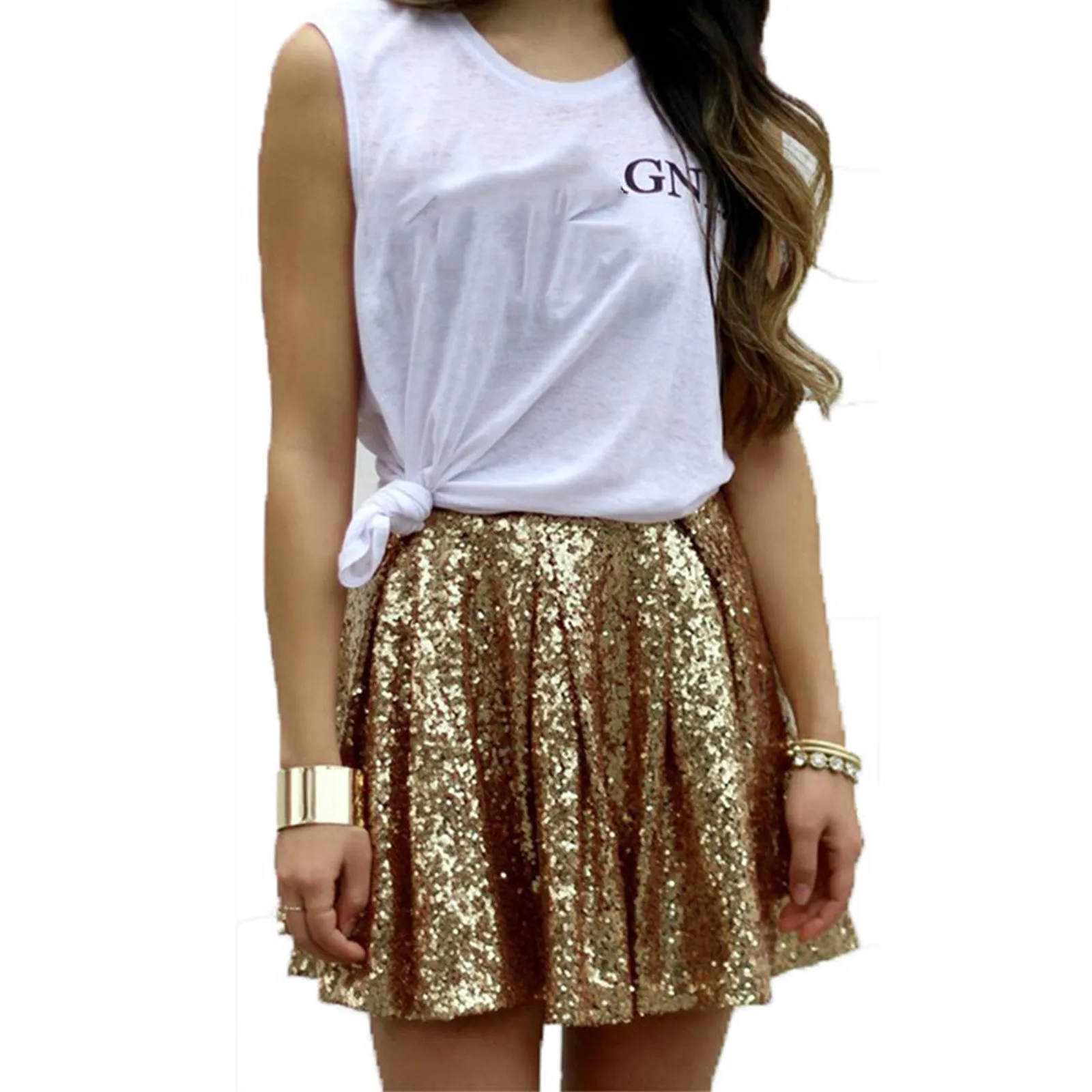 

Women Solid Sequin Half Skirt 2023 Fashion Sexy Women Elastic High Waist Pleated Skirt vestido feminino 2023