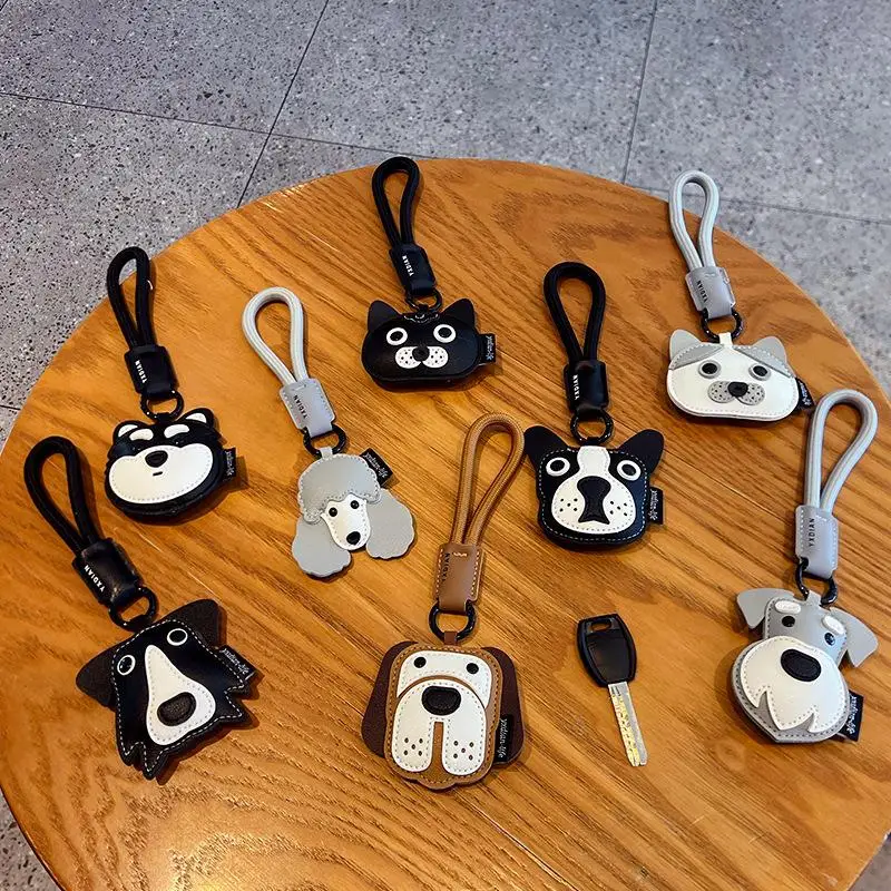 Trendiger Leder-Autoschlüsselanhänger mit niedlichem Welpen-Design, Rucksack-Charm, Schlüsselring-Anhänger, Geschenk für Tierliebhaber