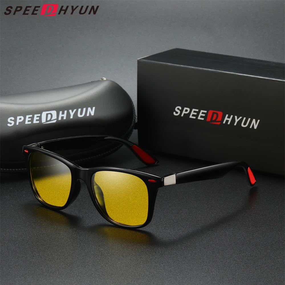 SPEEDHYUN 클래식 편광 선글라스, 스퀘어 프레임 선글라스, 남성 고글, UV400 미러 렌즈 안경, 남성 여성 운전