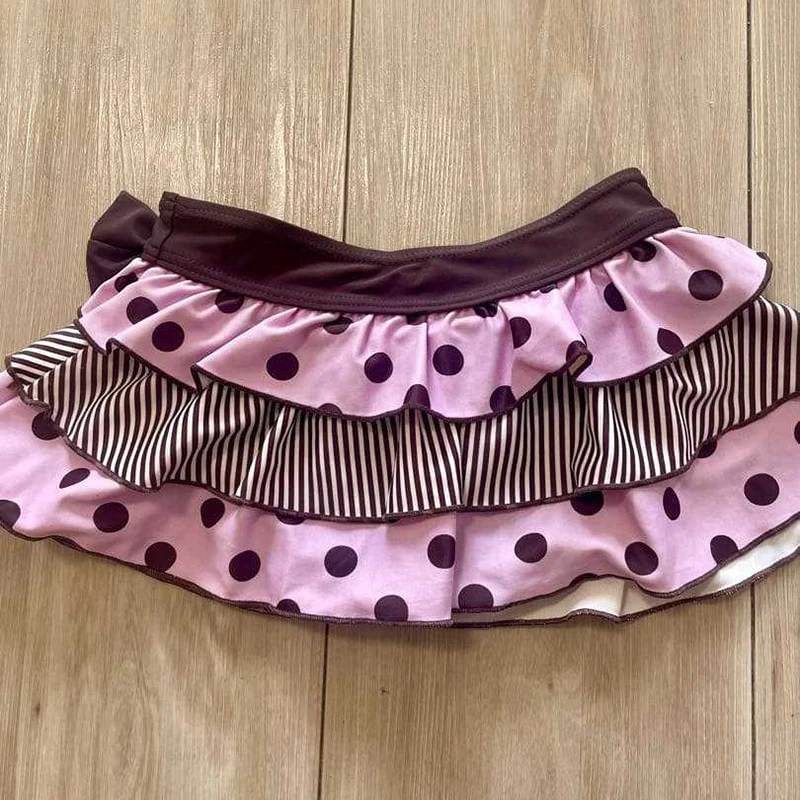 Women's Y2K Polka Dot Tiered Mini Skirt Summer Mint Green Brown Bow Striped Ruffle Low Waist A-Line Casual Skirt
