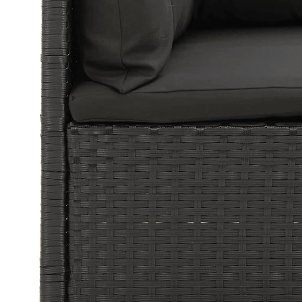 3Pcs Patio Lounge Set Poly Rattan Outdoor Garden Movable Decor with Removable Cushions Black Garden sofa, outdoor sofa 4