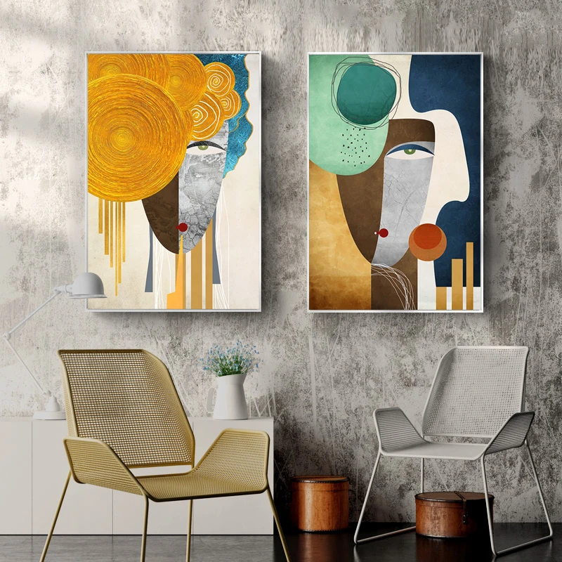 

Abstract Geometric Canvas Painting, Modern Figure, Contemporary Art Poster, Print Faces, Wall Art, Picture for Living Room, Home