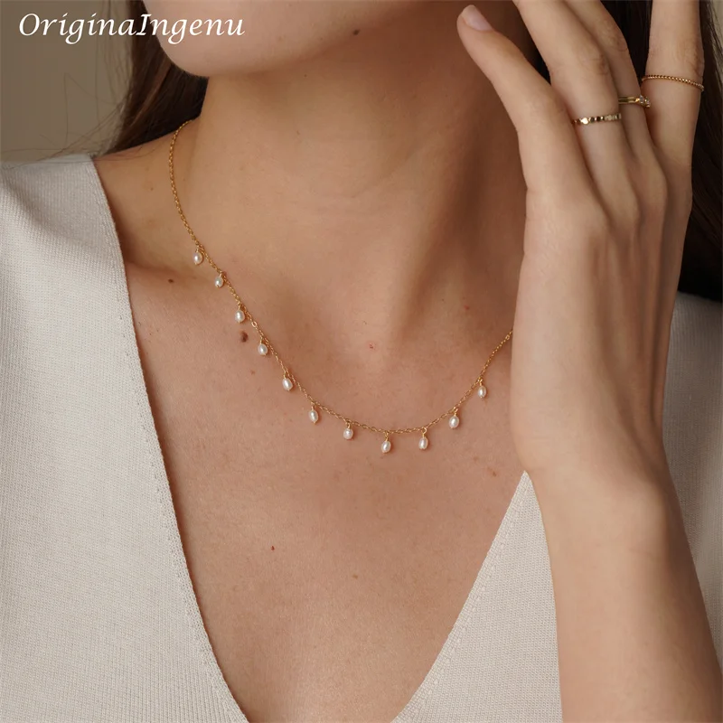 Collana Di Perle Girocollo Placcato Oro 14k Delicata A Strati Per Donna E Ragazza