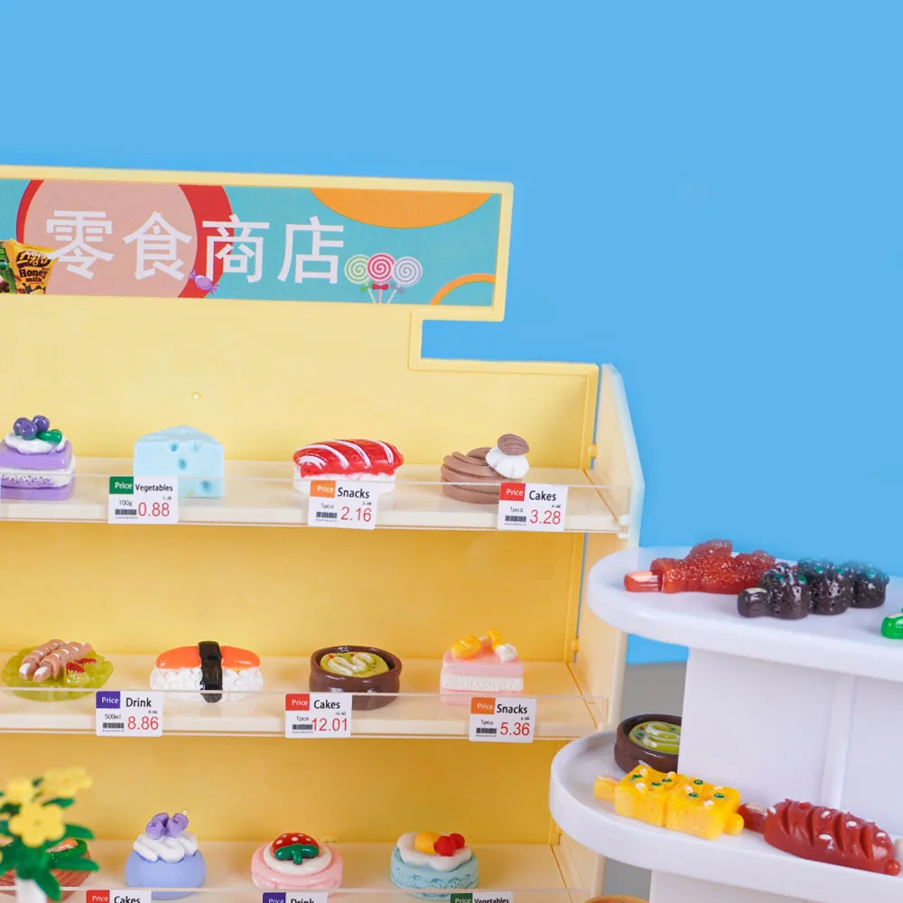 Miniature Furniture Supermarket Rack Display Cabinet 1:12 Dollhouse Refrigerator Cashier Mini Building Block Table Kitchen Toy 3