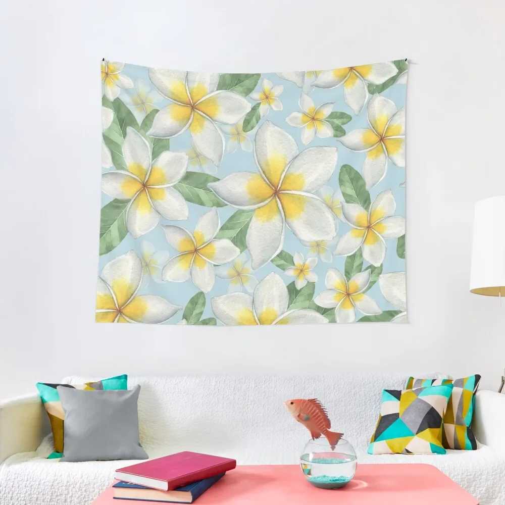 

White and yellow plumeria flowers - White Plumeria Flower Pattern Tapestry Decorative Wall Murals Room Decorations Tapestry