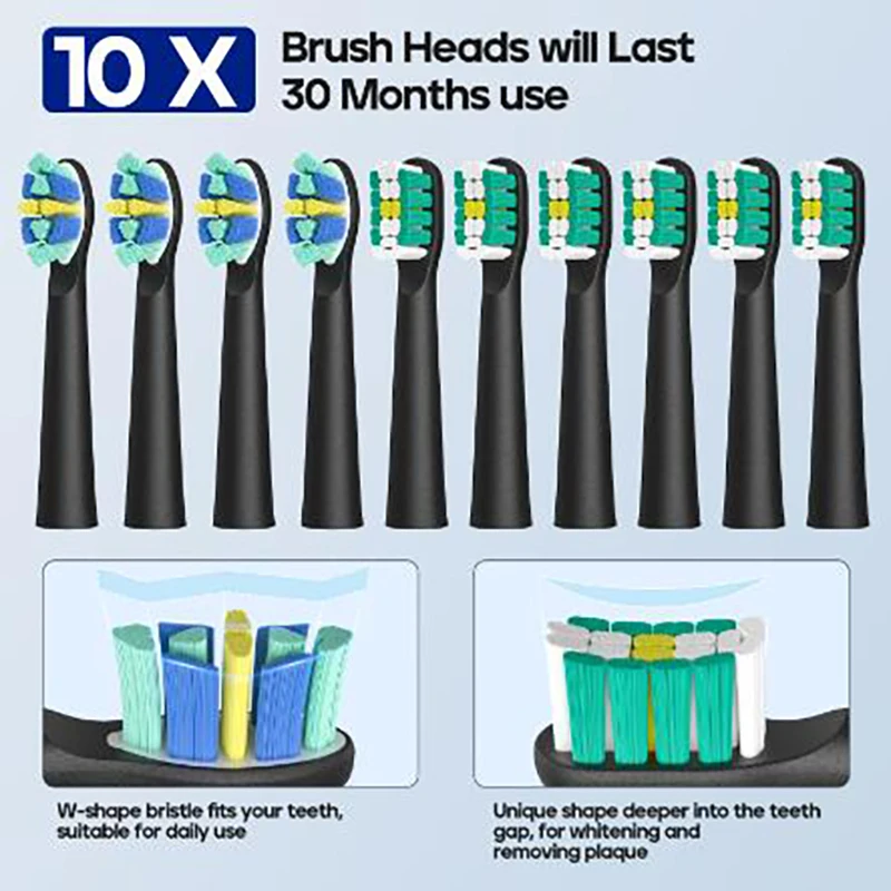 Seago Electric Toothbrush 10 Brush Heads Travel Box Toothbrush Holder Rechargeable Power Gift Family
