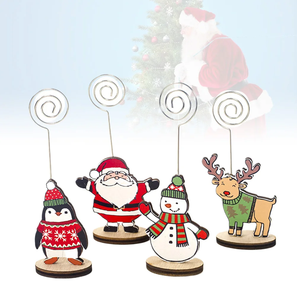 

12pcs Christmas Place Holder Decorative Memo Holder Wire Table Numbers Holder Clip with Wood Base for Xmas Party Wedding Home
