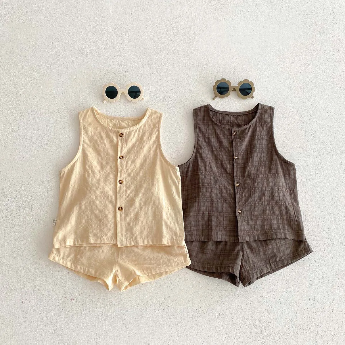 Linen Kids Vest and Shorts Summer Clothing Set