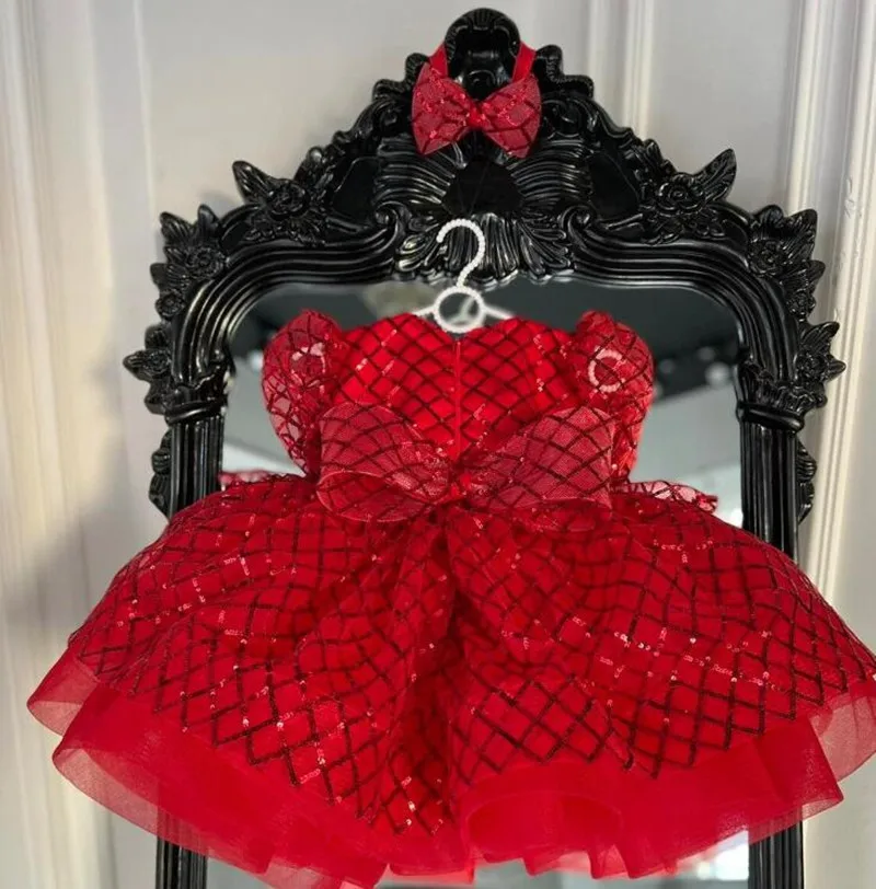 

Fancy Red Tutu Baby Girls Birthday Gowns Full Sleeve Toddler Outfit 12M 24M First Communion Dress Christmas Gown Kid Gift Bow