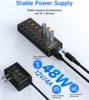 FORIDA 7 Port USB A Docking Stations 10Gbps Power USB 3.2 Hub Splitter On/Off Switch Adapter for Laptop PC Flash Drive Phone 6