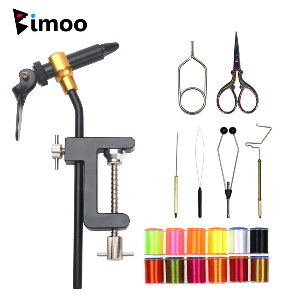 

Bimoo C-clamp Rotating Fly Tying Vise Hardened Steel Jaws Fishing Fly Tying Tool Bobbin Holder Threader Whip Finisher 70D Thread