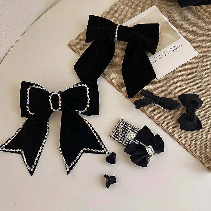 Korea Ribbon Bow Hair Clip Black Cute Hair Bows Hairpins Women Elegant  Barrette Girls Bowknot Hair