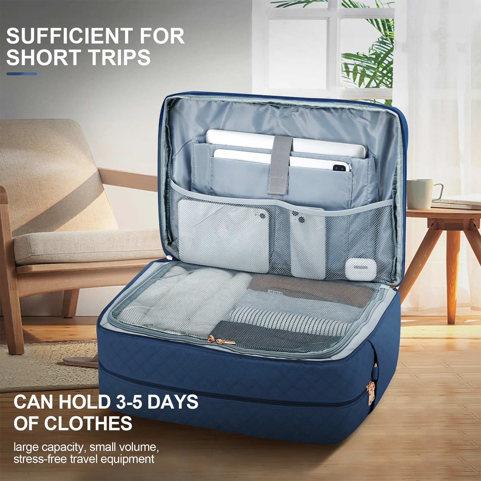 Bag For Women, Carry On Foldable Travel Weekender Overnight Bag, Simple Women's Clothing Backpack Luggage Handbag, Blue_voghion.com