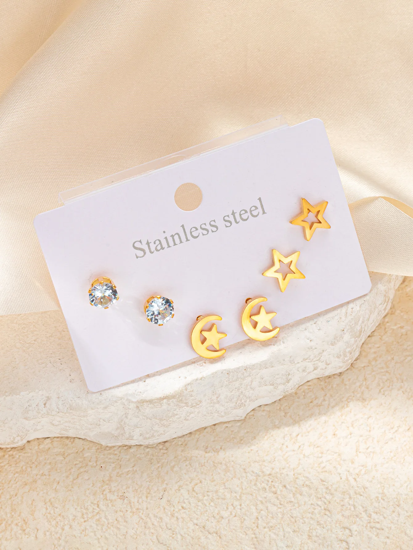 Luxury 316L Stainless Steel 6 Pieces Star Moon Zircon Earring for Women Simple Delicate Jewelry Gifts Wholesale 8