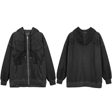 

Men Streetwear Hooded Hip Hop Jacket Dark Print Jacket Coat Harajuku Cotton Fleece Autumn Winter Jacket Outwear Zipper