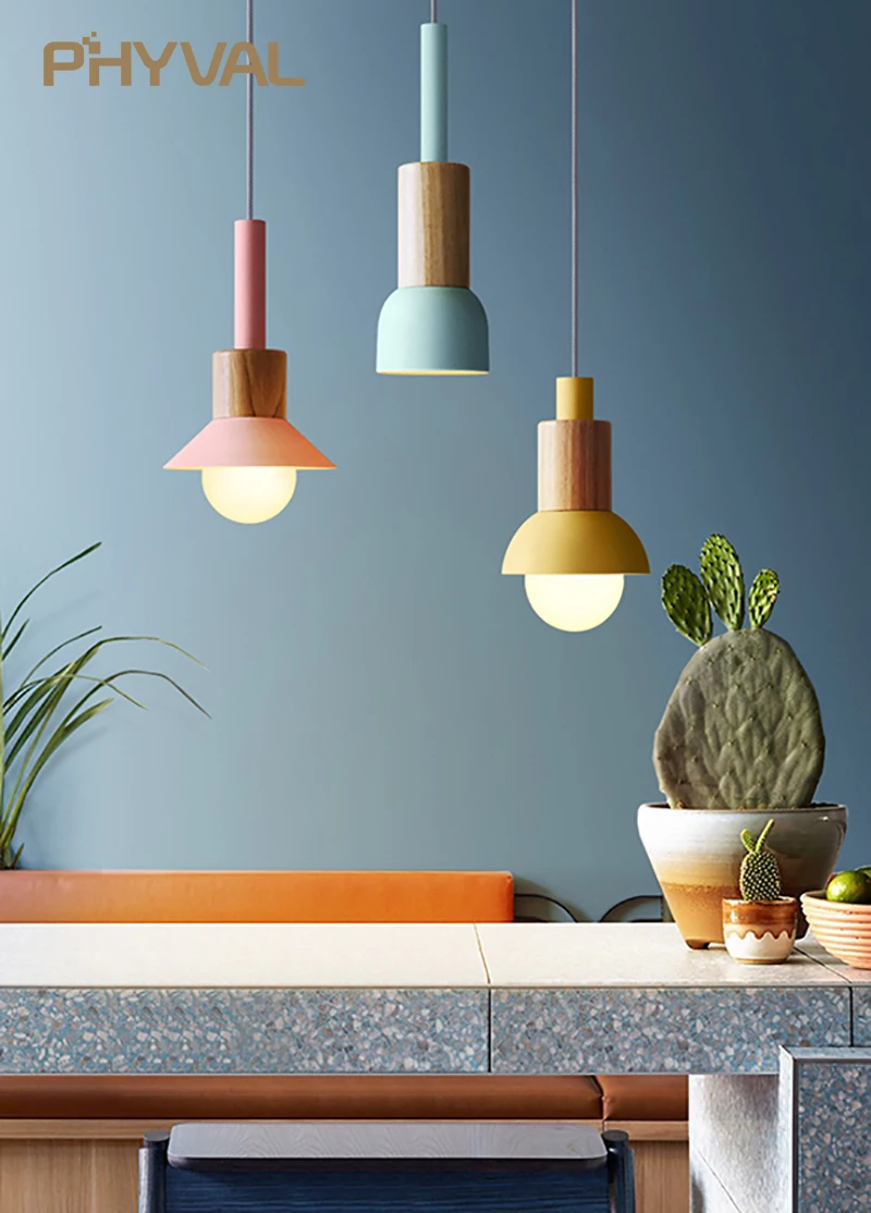 

PHYVAL Nordic Pendant Lights Wooden Macaron LED Hanging Lamps E27 Bedroom Kitchen Bar Hotel Home Decor Modern Lighting Fixtures