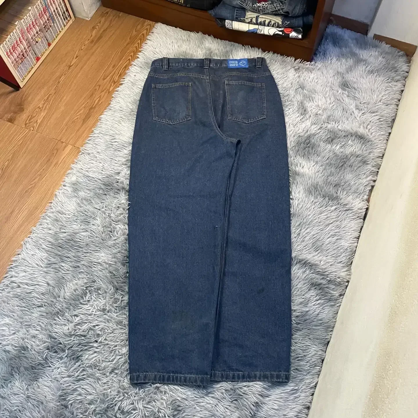 Retro Blue Baggy Jeans Y2K Pants Hip Hop Cartoon Streetwear Polar Big Boy Jeans Embroidery Mens Womens High Waist Wide Trouser 5