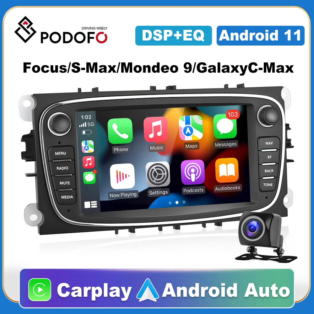 

Podofo автомобильный Android CarPlay Радио мультимедийный плеер для Ford Focus S-Max Galaxy C-Max GPS навигация видео без DVD 2din 2 din