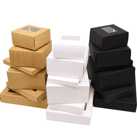 

6Pcs Kraft Paper Gift Box with Window Wedding Favors Cookies Candy Christmas Gift Packaging Birthday Party Decoration Supplies