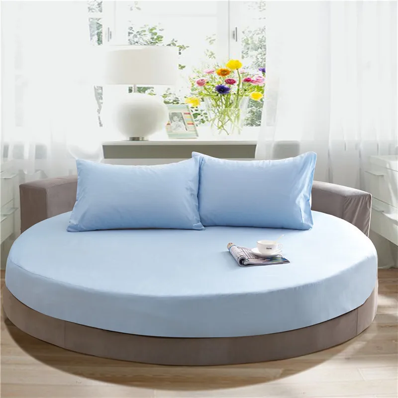 100% Cotton Round Fitted Bed Sheet Set or 1 Pcs Round Bed Sheet with Elastic Strap Pure Cotton Bedsheet and Pillowcases Hotel 2