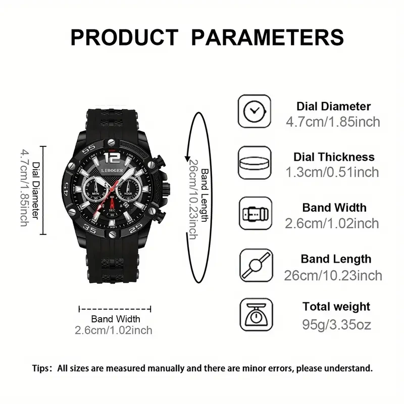 1pcs Men's Watch Sport Business Calendar Watches Fashion Casual Silicone Quartz Watch Men's Gift (Box Not Included)