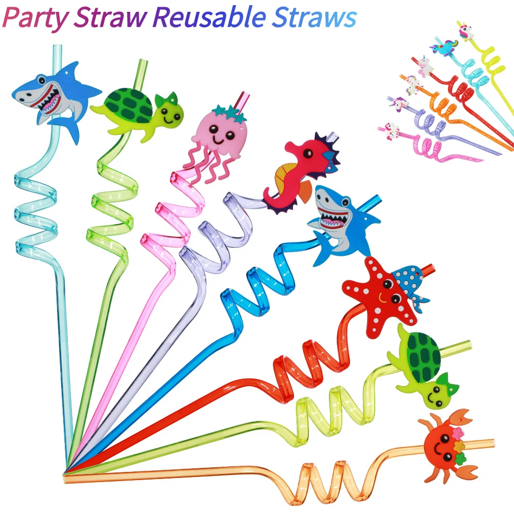 8Pcs Sea Animal Drinking Straws Plastic Straw Reusable Straws Ocean