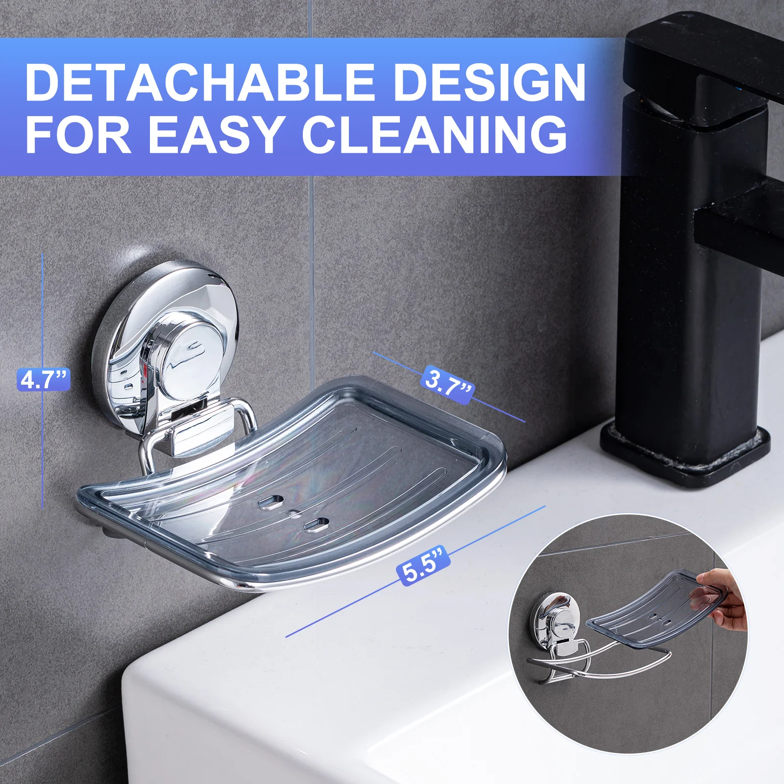 TAILI Suction Cup Soap Dish Powerful Vacuum Suction Soap Holder, Strong Sponge Holder for Shower, Bathroom, Tub and Kitchen Sink 3