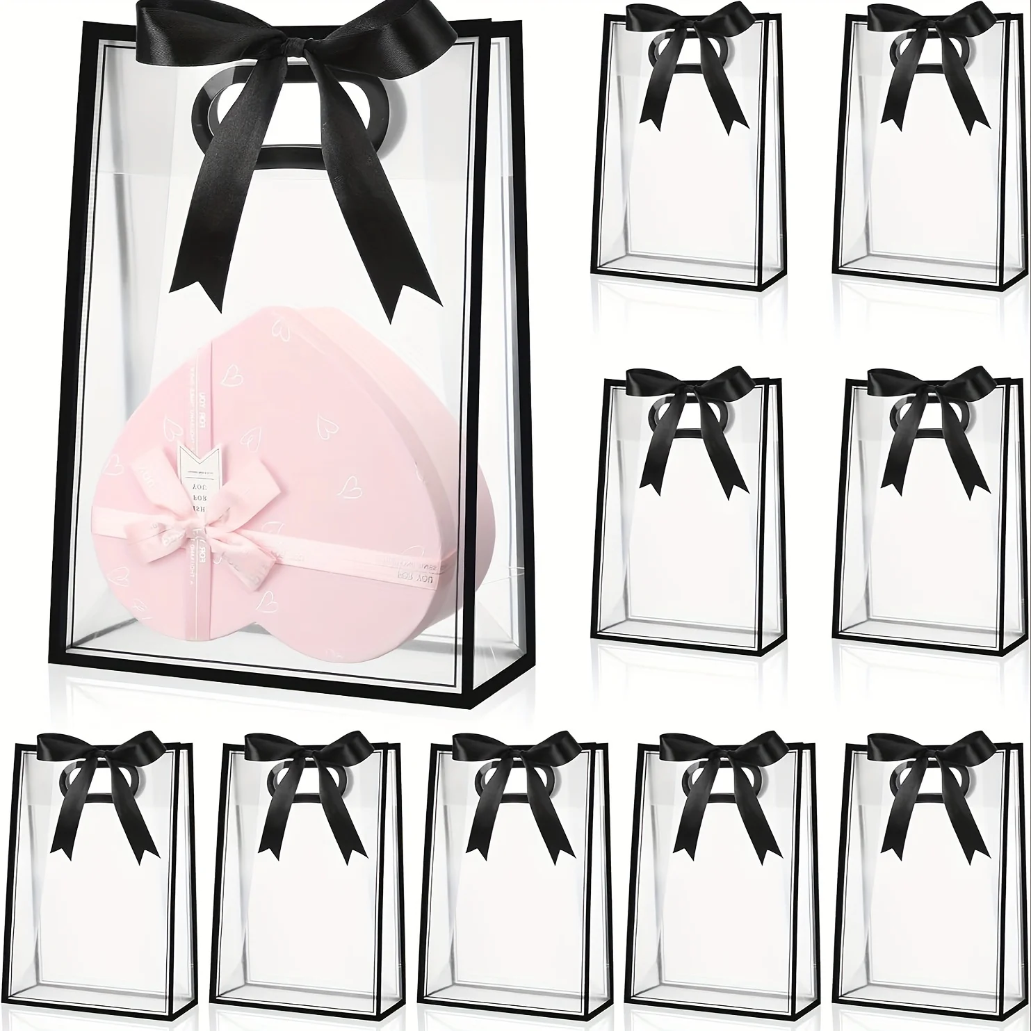 5 Stück wiederverwendbare transparente Geschenktüten aus Kunststoff – perfekt für Weihnachten, Hochzeiten, Geburtstagsfeiern, Geschenke, Einkaufen (ohne Band)
