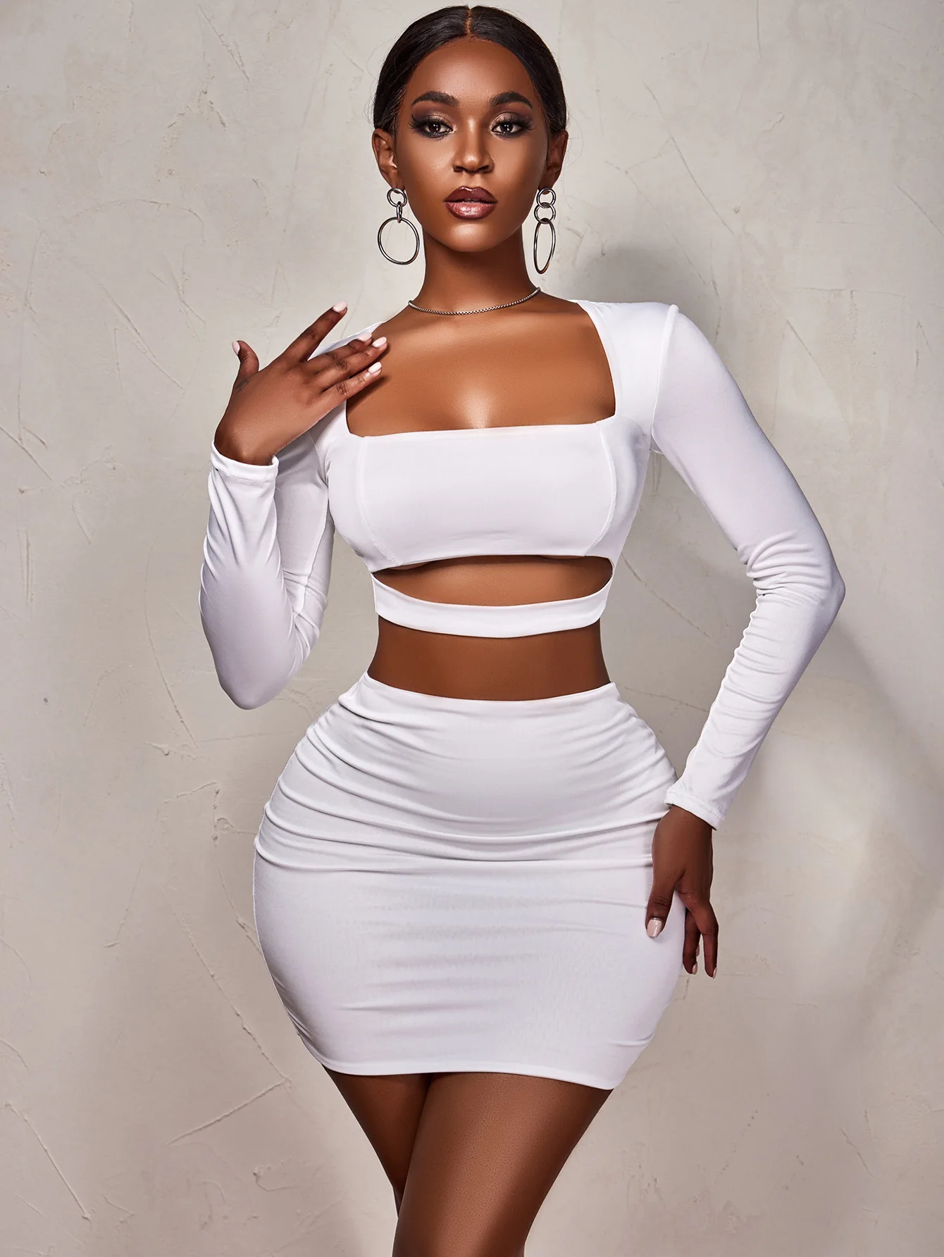 

Женское ажурное платье с длинным рукавом, белое платье для ночного клуба, Новинка осени 2023