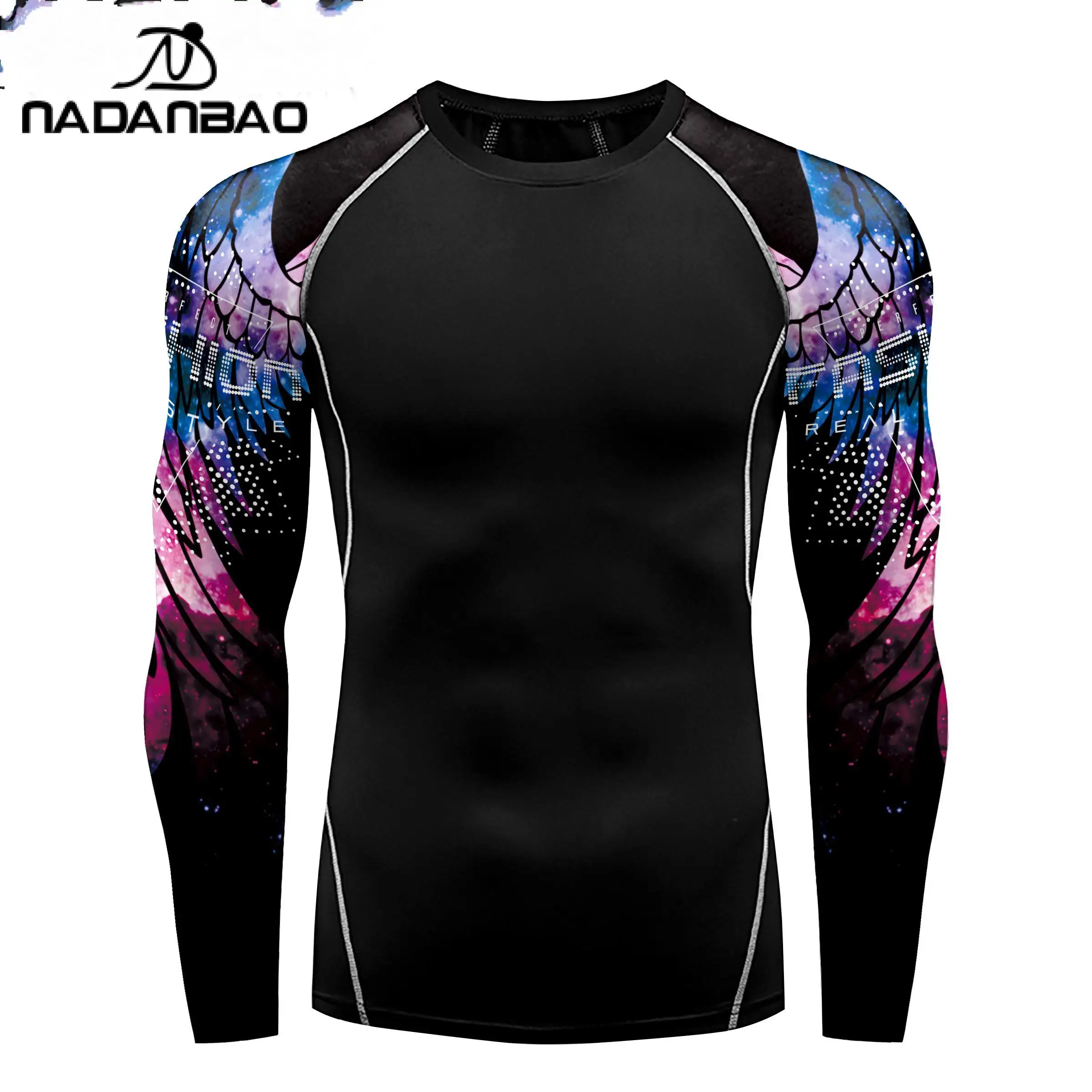 NADANBAO Men Rash Guard Surfing Diving Tee Swimwear Tight Long Sleeve Printed Shirt Swimming Compression Fitness Tops Swimsuit