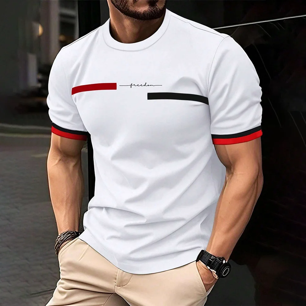Fashion Summer 3D Stripe Letter Print Men's T Shirt Hip Hop Trend Harajuku Streetwear Casual O-neck Oversized T-shirts Men Tops 1