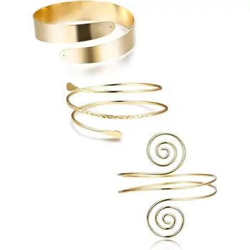 3 Pieces Upper Arm Bracelet Coil Filigree Swirl Leaf Armband Cuff Fashion Simple Arm Bangle Armlet Adjustable for Women Girl