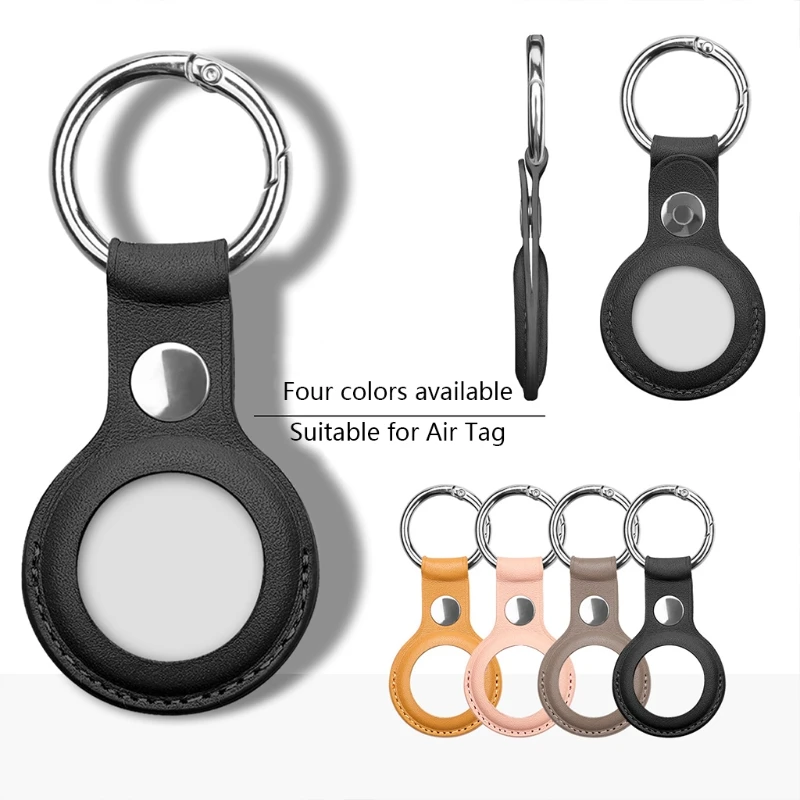 Airtag Case Keychain PU Leather Air Tag Holder Protective Tracker Case Loop Key Ring For Apple AirTags