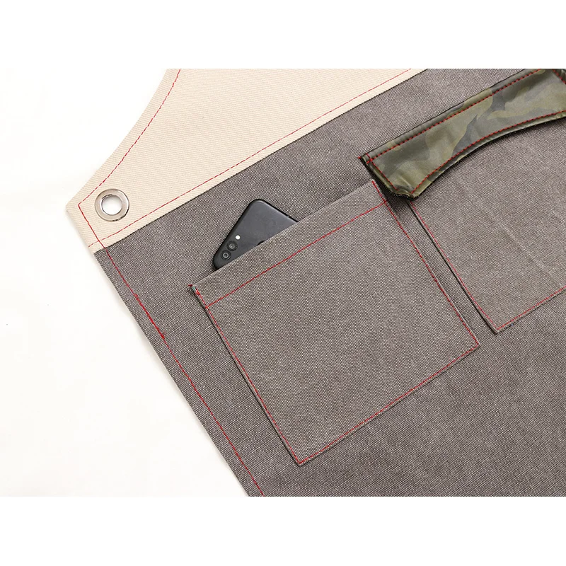 Mode Doppel Farbe Nähte Leinwand Lederband Schürze Küche Zubehör für Café Backen Barista Friseur – Detail 10