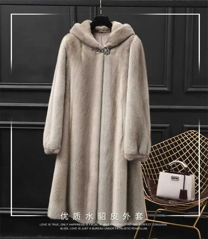 2023 New Imitation Mink Fur Coat Women Mid-length Fur Coat Whole Mink Winter with Hooded Female Mink Fur Mink