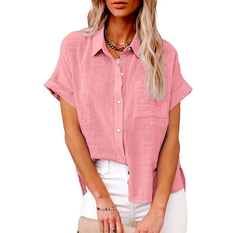 Linen Casual Short Sleeve Blouse for Women