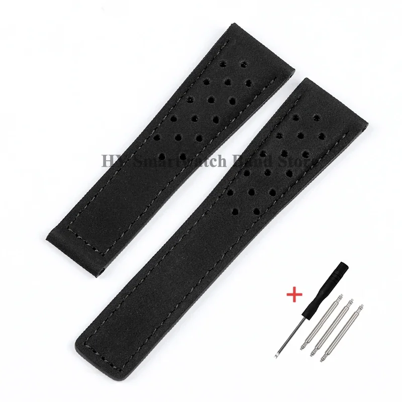 Genuine Leather Watch Strap with Brushed Cowhide and Solid Folding Buckle