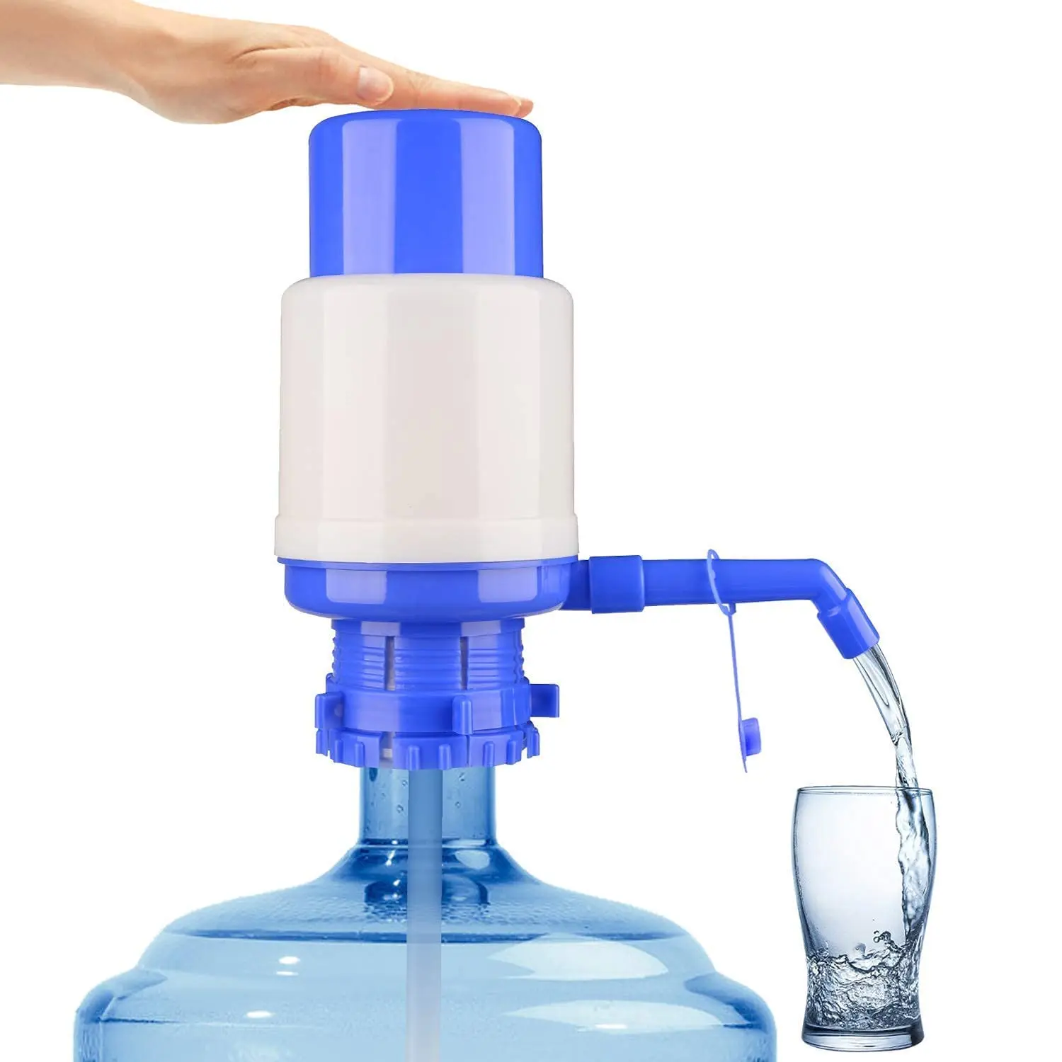 AC220-240V 어항 필터 미니 수족관 수중 산소 공기 펌프, 3 인 1, 3W, 5W 워터 펌프, 소형 수족관 어항용, 1 개 10 수동 손 압력 식수대 압력 프레스 펌프, 파란색 물병 펌프, 여분의 짧은 튜브 및 캡이 가장 적합